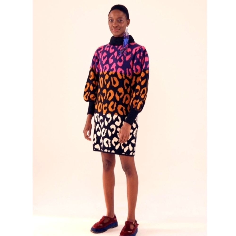 Farm Rio Mixed Leopards Sweater Dress XS NWT - Picture 2 of 9